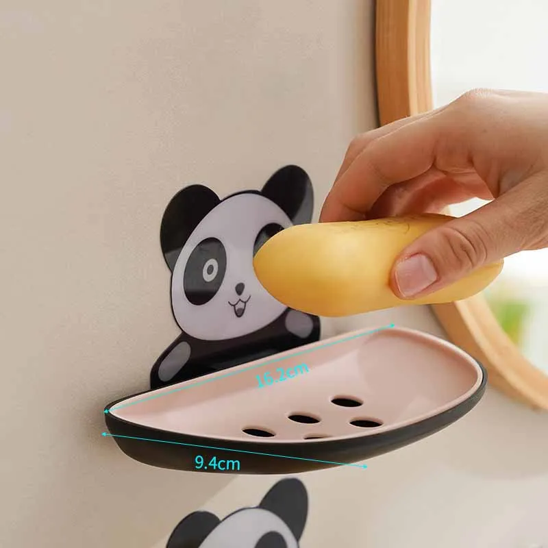 Creative Wall Mounted Cute Panda Soap Box Bathroom Cartoon Soap Holder Multi-purpose Shelf Drainage Soap Box Bathroom Accessorie