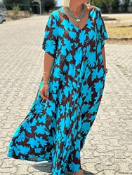Plus Size Women's Summer Dress Loose Leaf Print Pattern Beach Travel Home Essential Casual Clothing