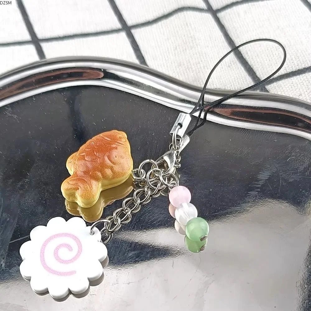 

Pink Squid Roll Fish Cake Keychain Street Food Bag Keyring Food Taiyaki Pendant Bag Charm Kawaii Dango Phone Charm
