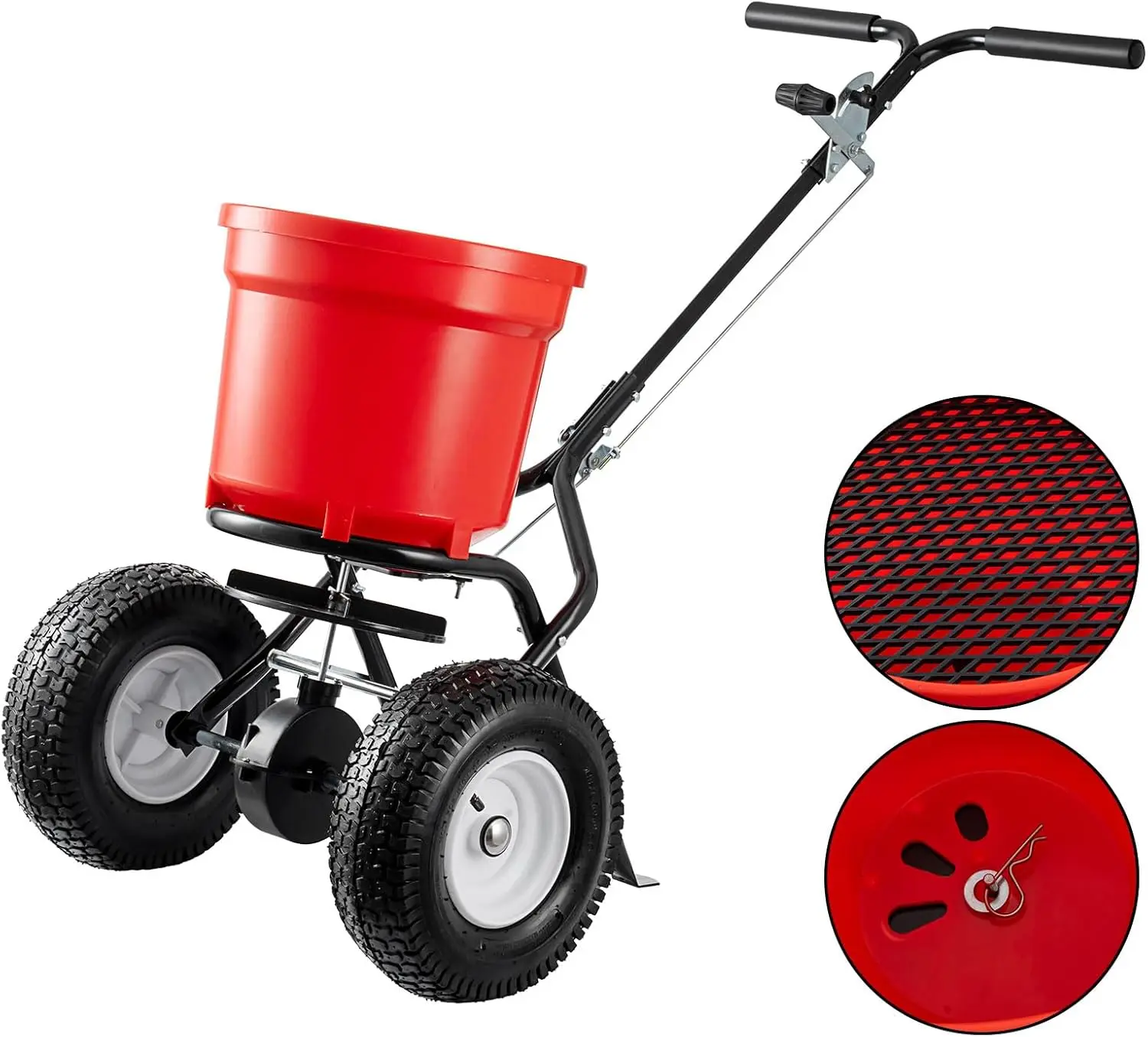 

90 LB Broadcast Spreader Walk Behind, Lawn Fertilizer Spreader with 12.5" Pneumatic Wheels