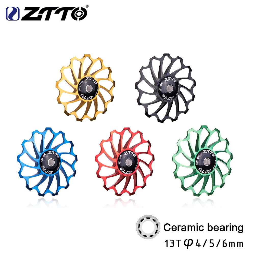 ZTTO 12T 13T MTB Bicycle Rear Derailleur Narrow Wide Jockey Wheel roller Ceramic Bearing Pulley CNC Road Bike Guide  4mm 5mm 6mm