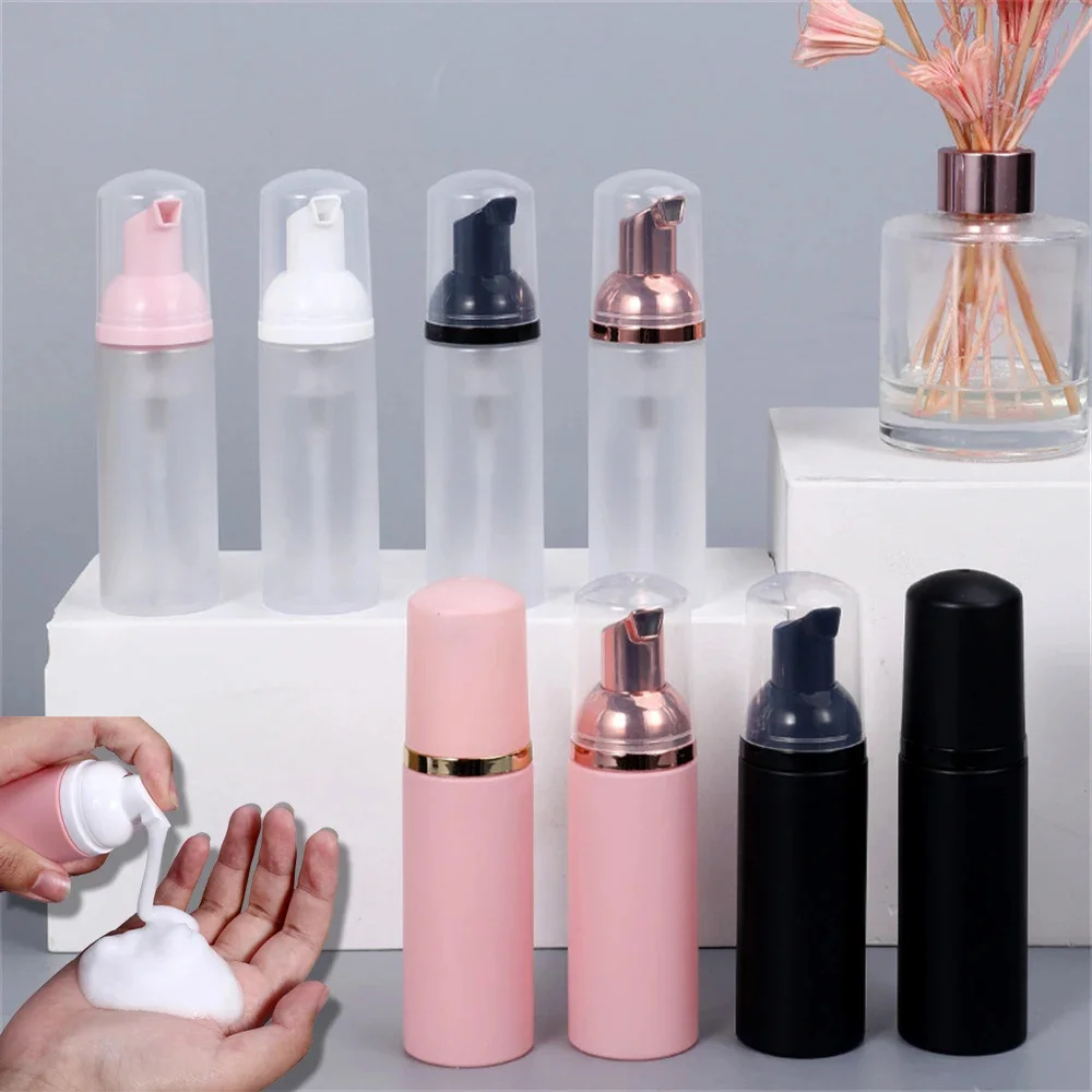 60ml Small Foam Dispenser Plastic Pump Frosted Bottles Mini Empty Soap Refillable Bottle for Travel Cleaning Cosmetics Packaging