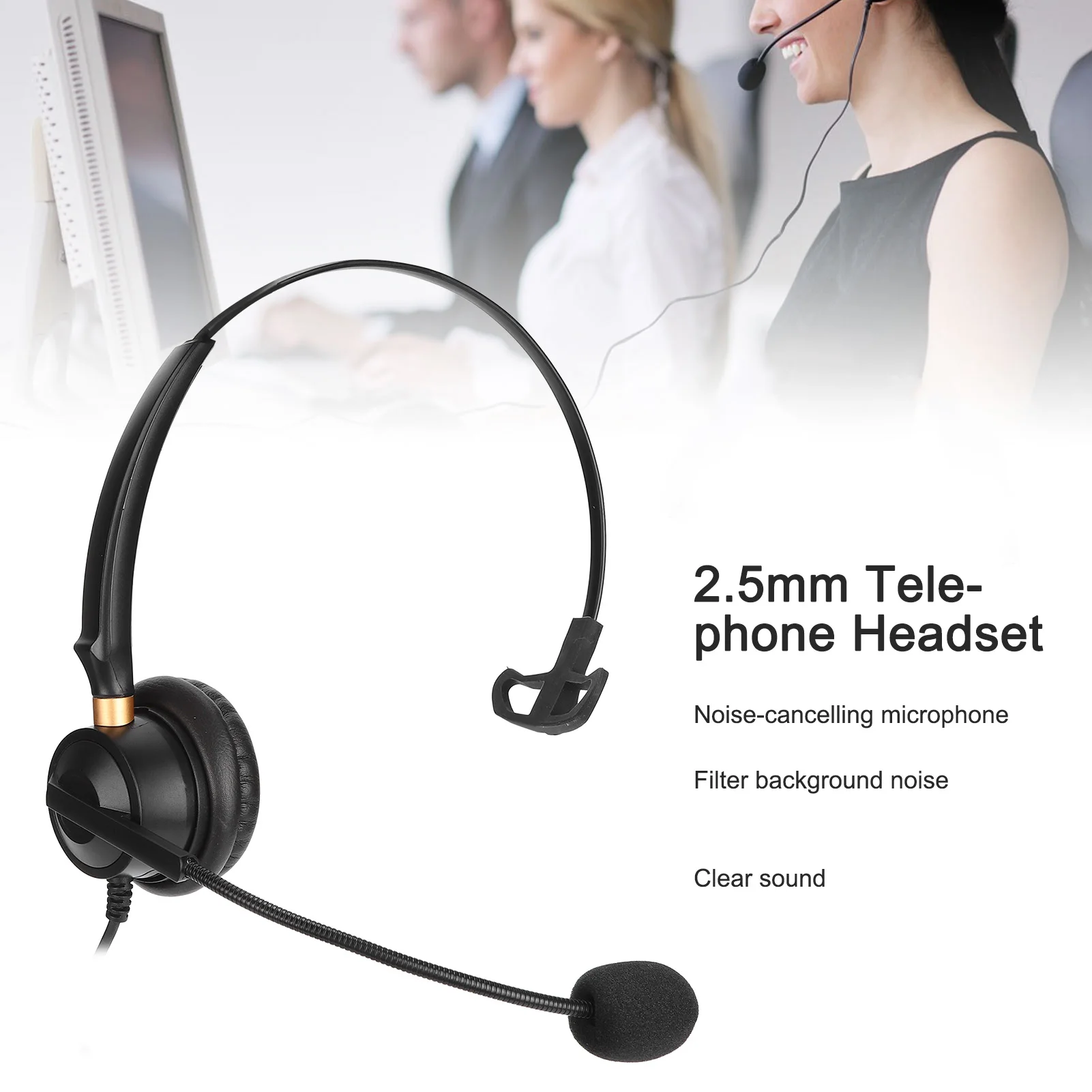 H600‑2.5 Telephone Headset 2.5mm Single Ear Customer Service Headphone with Noise Reduction Microphone 2.5mm Telephone Headset