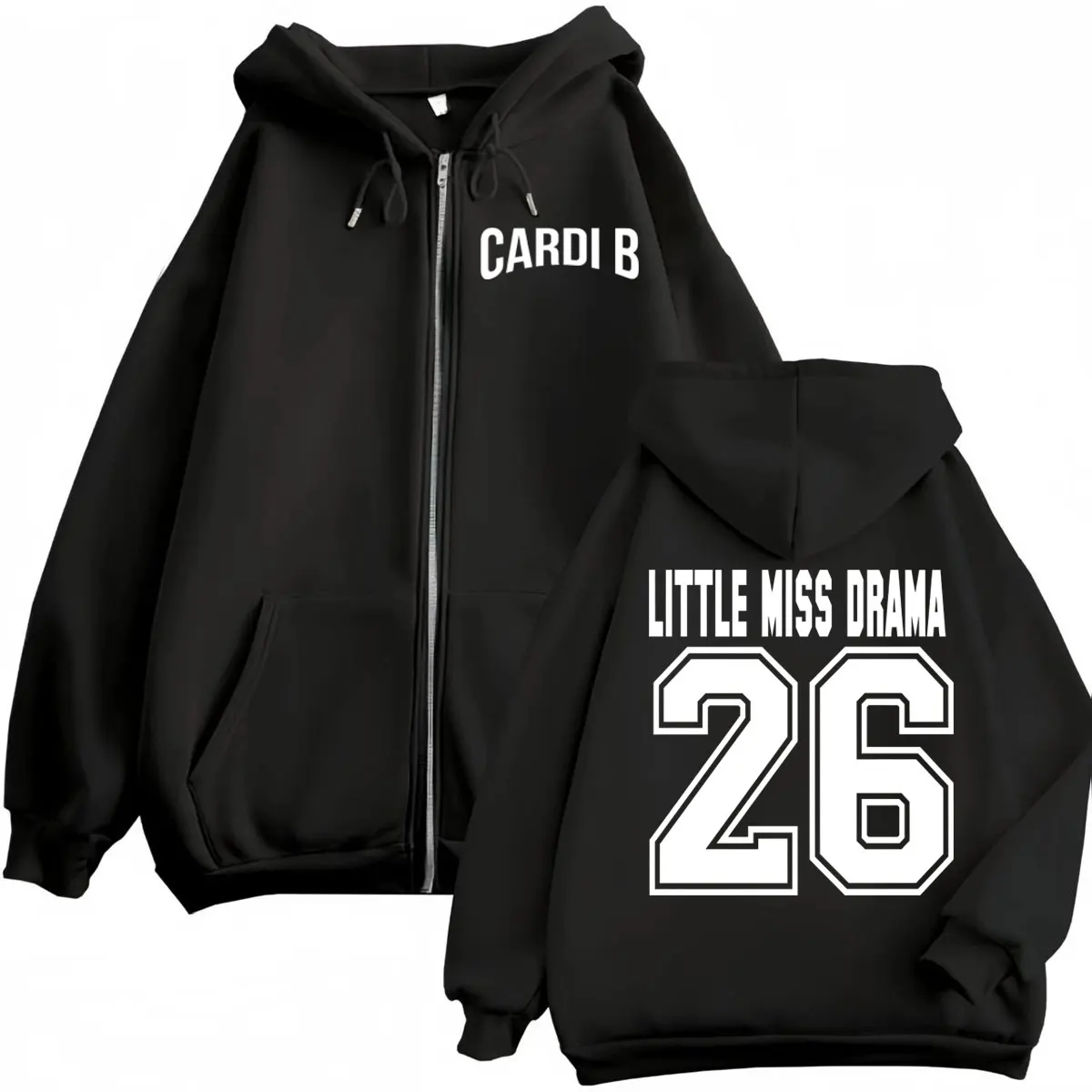 

Cardi B Little Miss Drama Tour 2026 Print Zipper Hoodie Hip Hop Fashion Zip Up Pullovers Men Women Casual Long Sleeve Sweatshirt