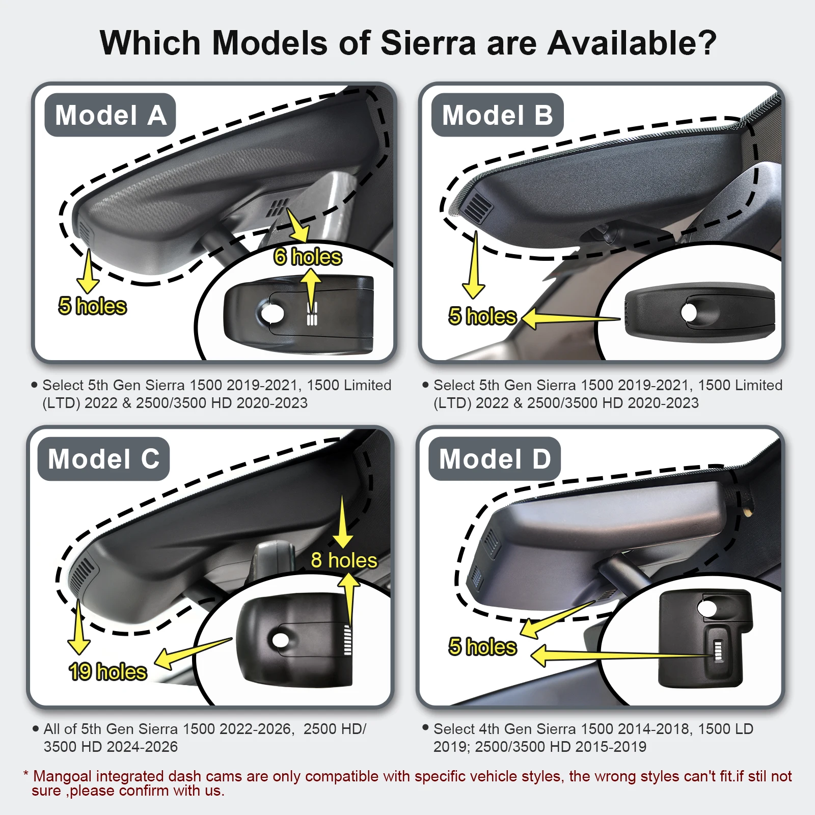 Mangoal WiFi & APP GPS Car DVR Dash Cam For GMC Sierra 1500 2500 HD 3500 HD Dash Car Camera 2014-2026 Plug and Play