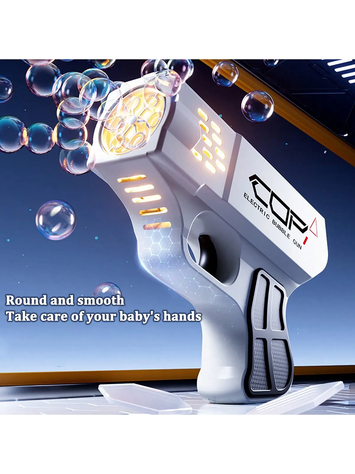 Pistolet do baniek mydlanych COP, maszyna do baniek mydlanych zabawki dla dzieci dla chłopców dziewcząt, konstrukcja baterii litowej. Letnie zabawki na świeżym powietrzu prezenty urodzinowe