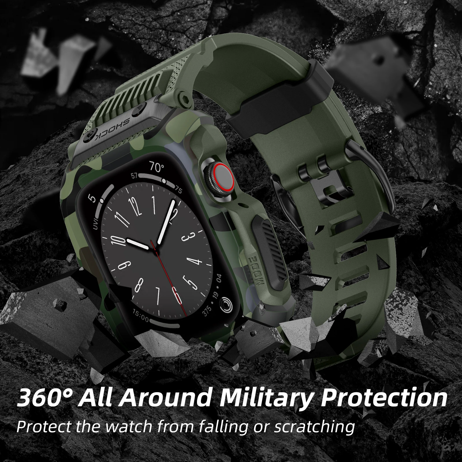 Camouflage Sport TPU Full Protective Cover Case Bracelet For Apple Watch Strap 42mm 44mm 45mm iWatch Band Series 3 4 5 6 7 8 SE