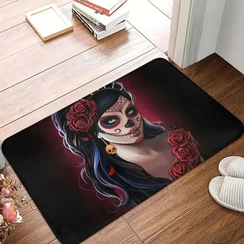 Day of The Dead Sugar Skull Floor Mat Non-Slip Home Decoration Bath Kitchen Rug Washable Living Room Corridor Entrance Carpet