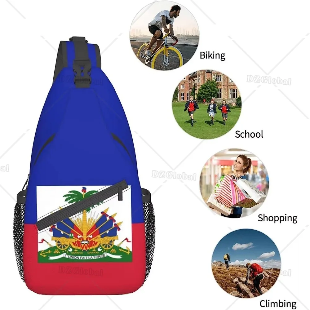 Haitian Flag Hiking Daypacks Crossbody Chest Bag Sling Backpack for Men Women Outdoor Cycling Hiking Travel