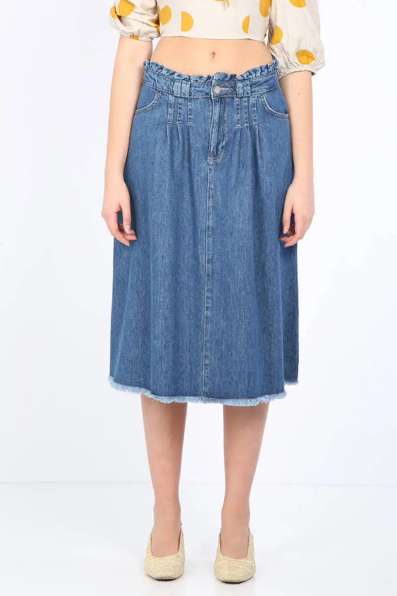 Women's Dark Blue Paperbag Jean Skirt