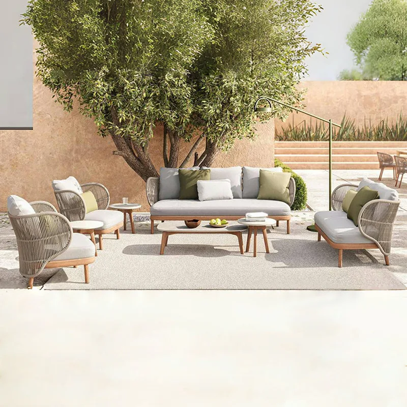 Outdoor sofa aluminum alloy courtyard garden leisure rope weaving waterproof and sunscreen furniture
