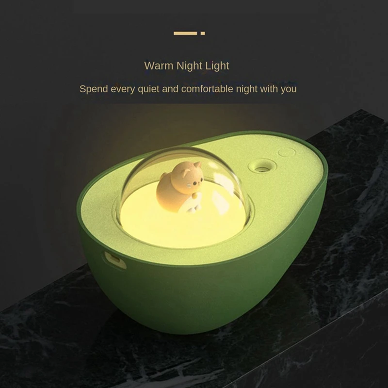 210Ml Cartoon Air Purification Humidifie Avocado Air Purification Humidifie Rechargeable With Atmosphere Light For Gift