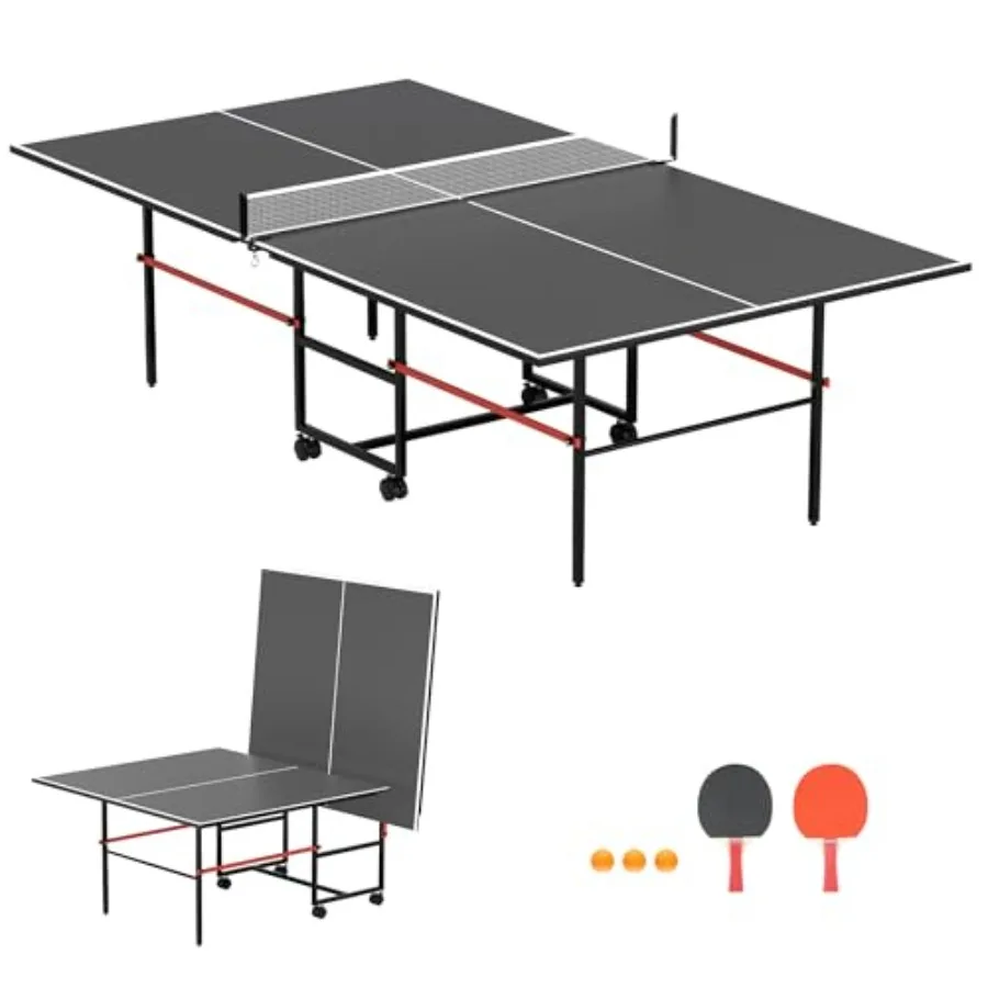 

Foldable Ping Pong Table Indoor Outdoor 8X4 FT Professional Table Tennis Table with Net 2 Paddles 3 Balls Tournament Quality