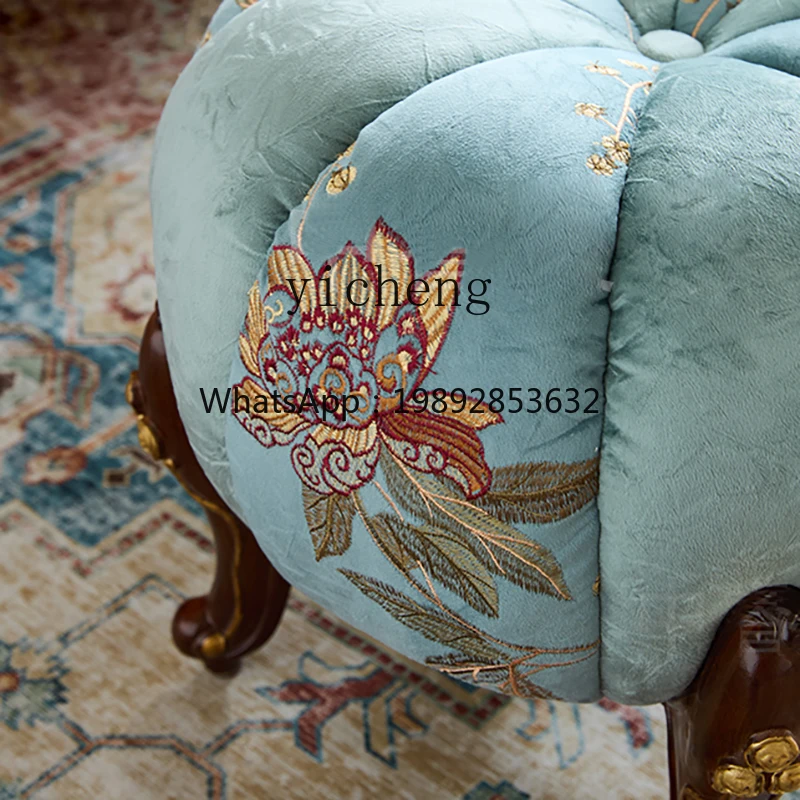 1 Sofa Stool Fabric Living Room Coffee Table Side Low Stool Home Villa European Retro Solid Wood Stool