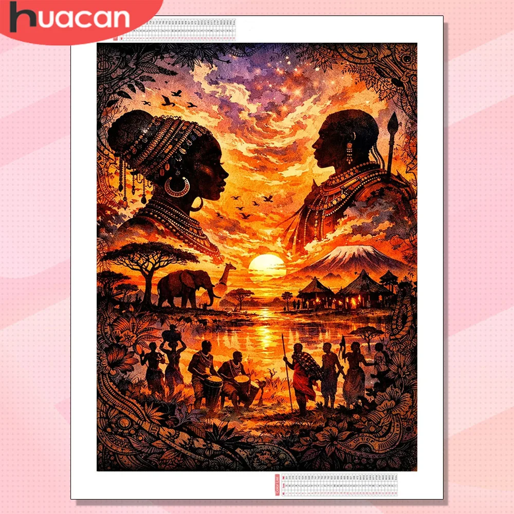 HUACAN Diamond Mosaic Novelties 2026 Indian African Women Sunset Portrait Diamond Art Painting Full Square Round Drill