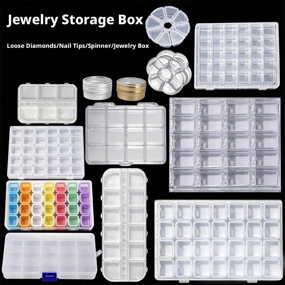 Detachable Compartment Nail Rhinestone Holder Plastic Nail Art Storage Box Beaded Storage Box Jewelry Rhinestones Rectangle Case