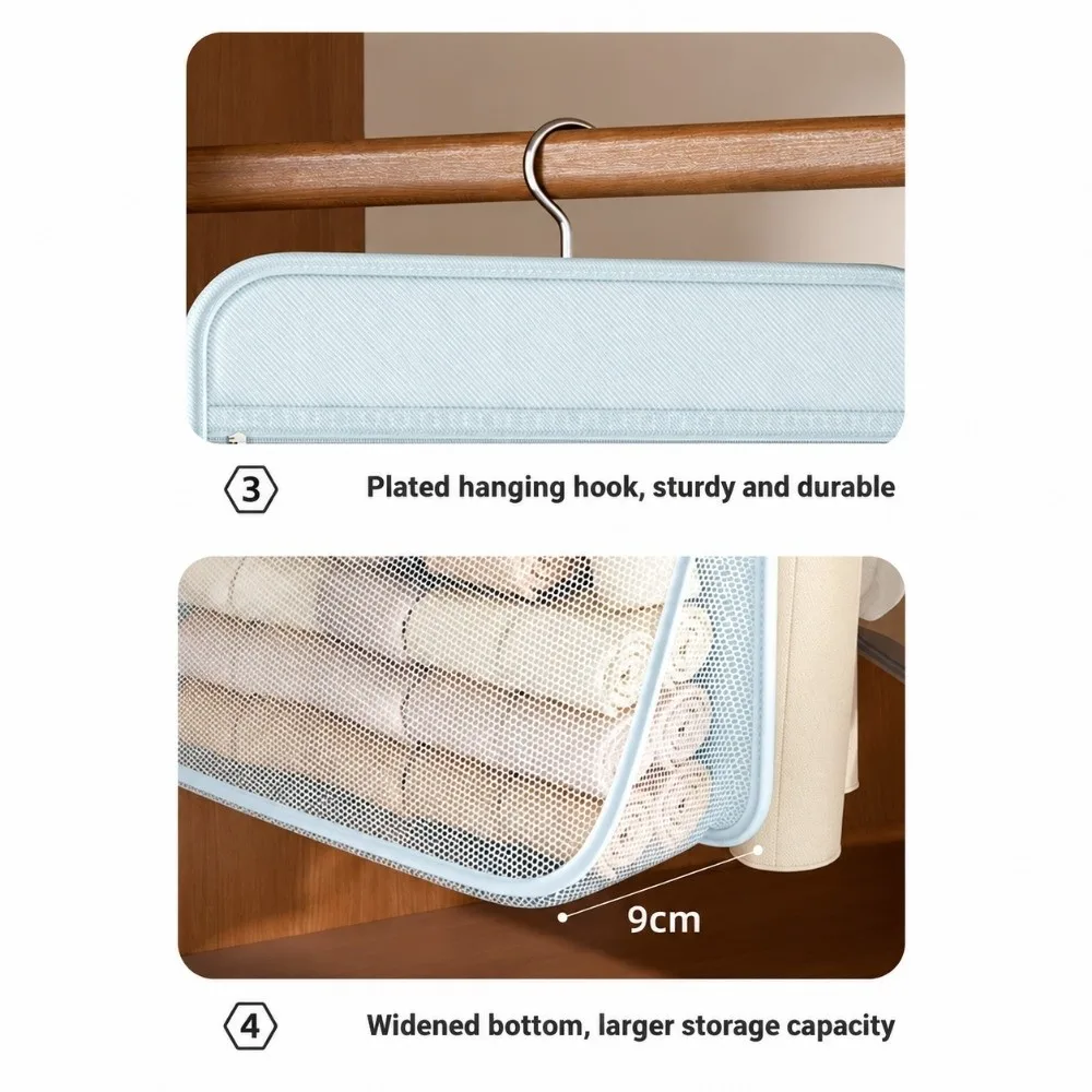 1/2/3 Tier Hanging Closet Organizer Breathable Large Capacity Underwear Net Pocket Collapsible With Hook Mesh Storage Bag