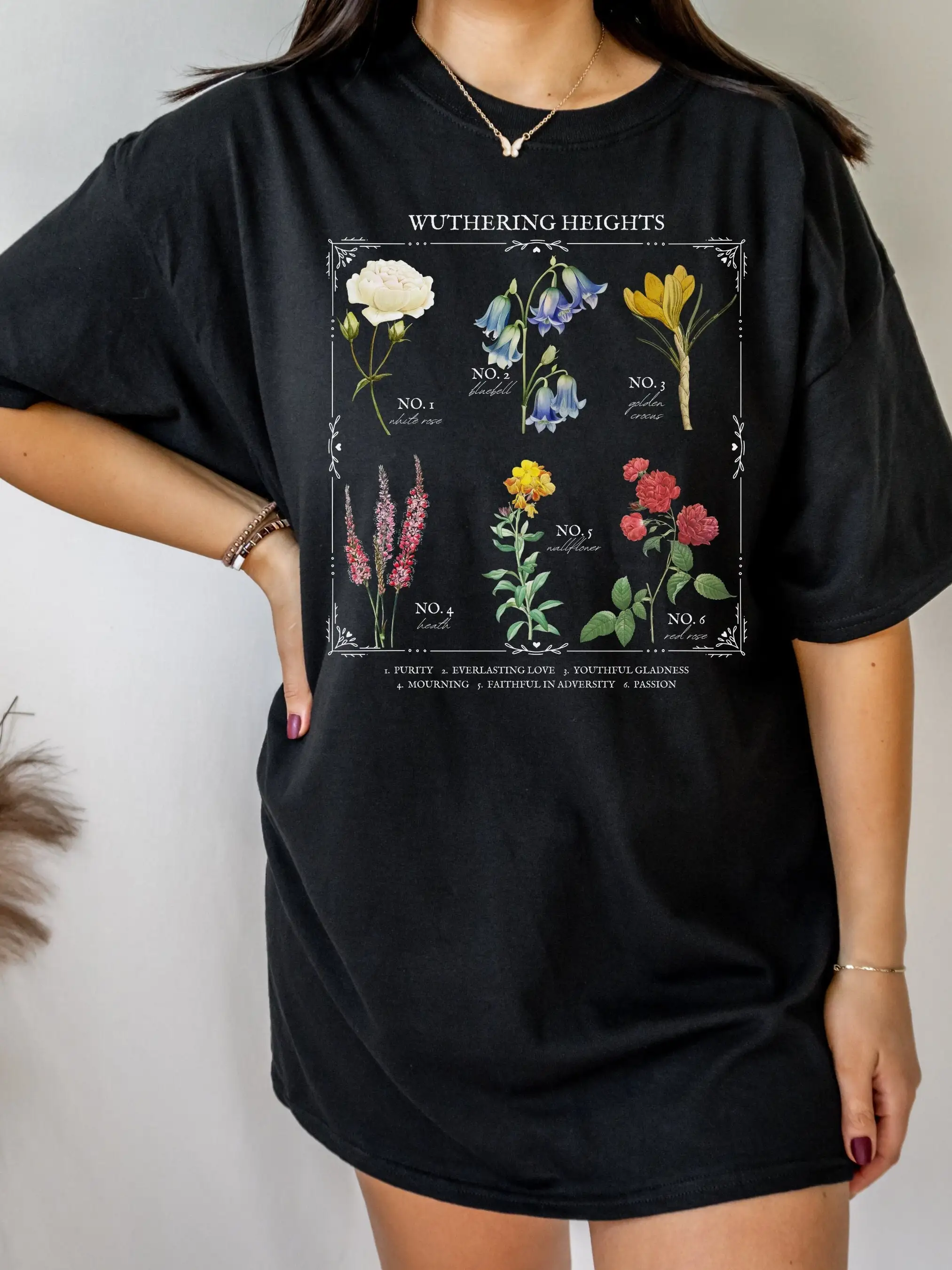 Wuthering Heights Literary Flower Chart Herbology Floral Tee Shirt Tshirt Gift Bronte Poet Literature Shirt Dark Academia