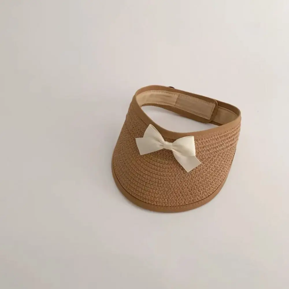 Ins الكورية الطفل قبعات القش فارغة أعلى واسعة حافة القوس القش قبعة المضادة للأشعة فوق البنفسجية حماية الشمس قناع قبعة الشاطئ