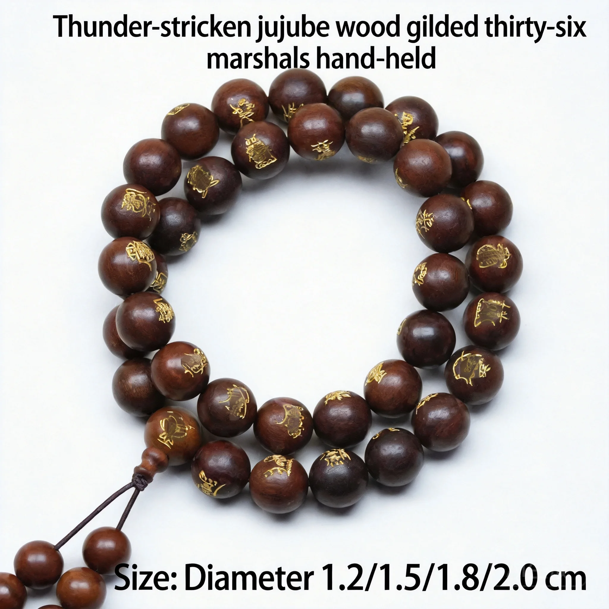 Yno Chinese Taoist Thunder Struck Jujube Wood Gold Gilded 36 Marshal Amulet Prayer Beads Lucky Blessing Fortune Protection Medit