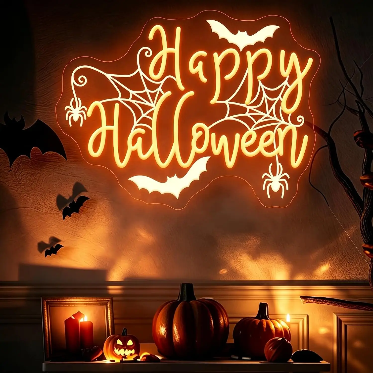 Happy Halloween Neon Sign USB Powered LED Neon Light Halloween Party Gothic Bedroom Gaming Room Bar Window Home Decoration Gift