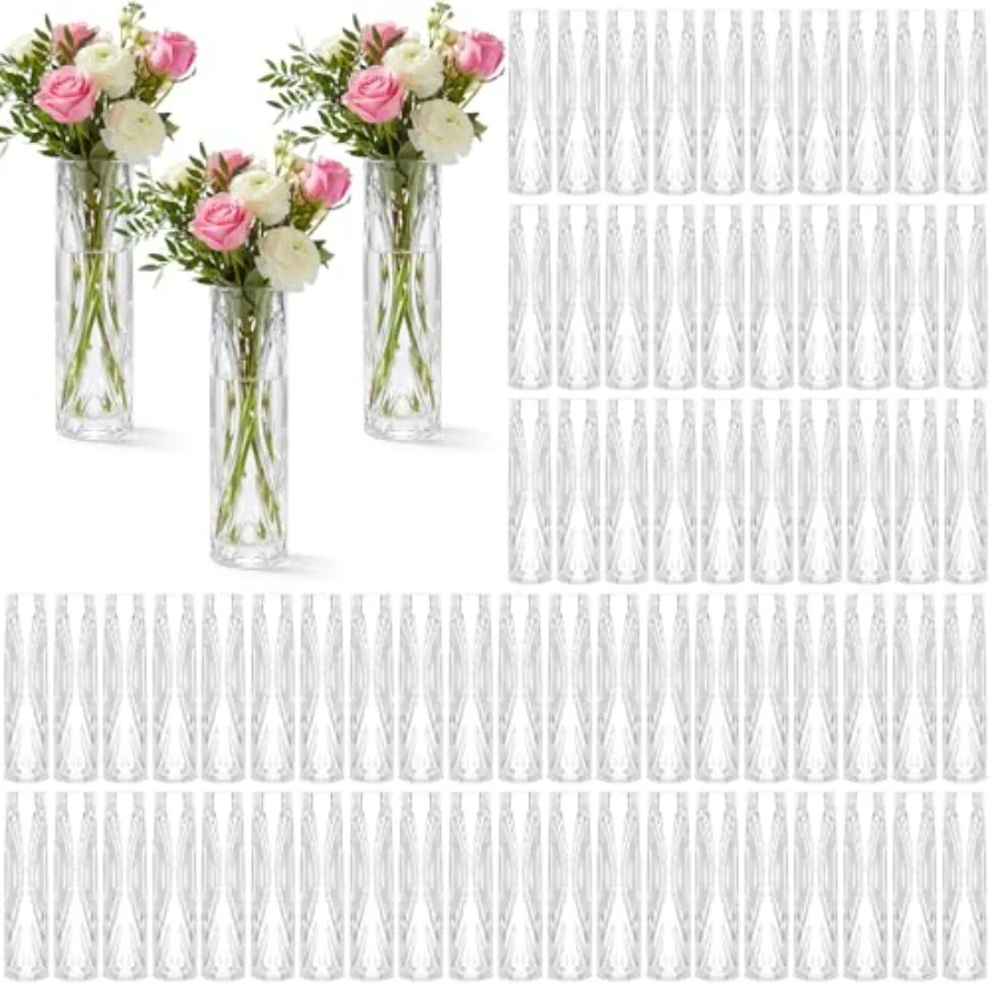 

100 Pcs clear plastic bud vases for wedding centerpieces, home banquets, formal dinners, party table decor, office ornamentslig