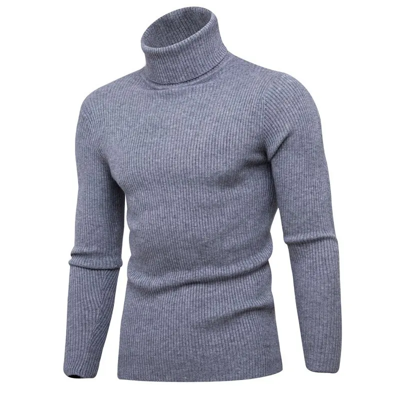 Suéter informal de cuello alto para hombre, Jersey de punto de Color sólido, ajustado, de manga larga, cálido, Otoño e Invierno