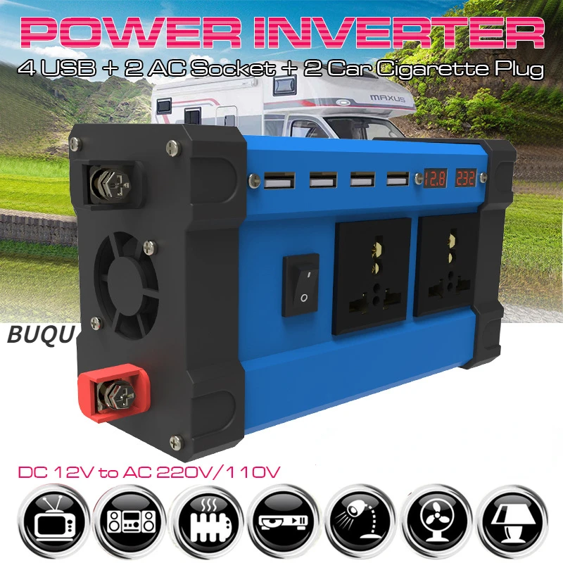 

BUQU 300W/500W Car Power Inverter 12V 220V 110V DC to AC Solar Inversor 12 V 220V Sine Wave Convertor Auto Inverter