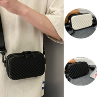 Simple Lightweight Box Bag Unisex Trendy Diagonal Striped Shoulder Bag Soft PU Leather pressed shell Messenger Bag Men's