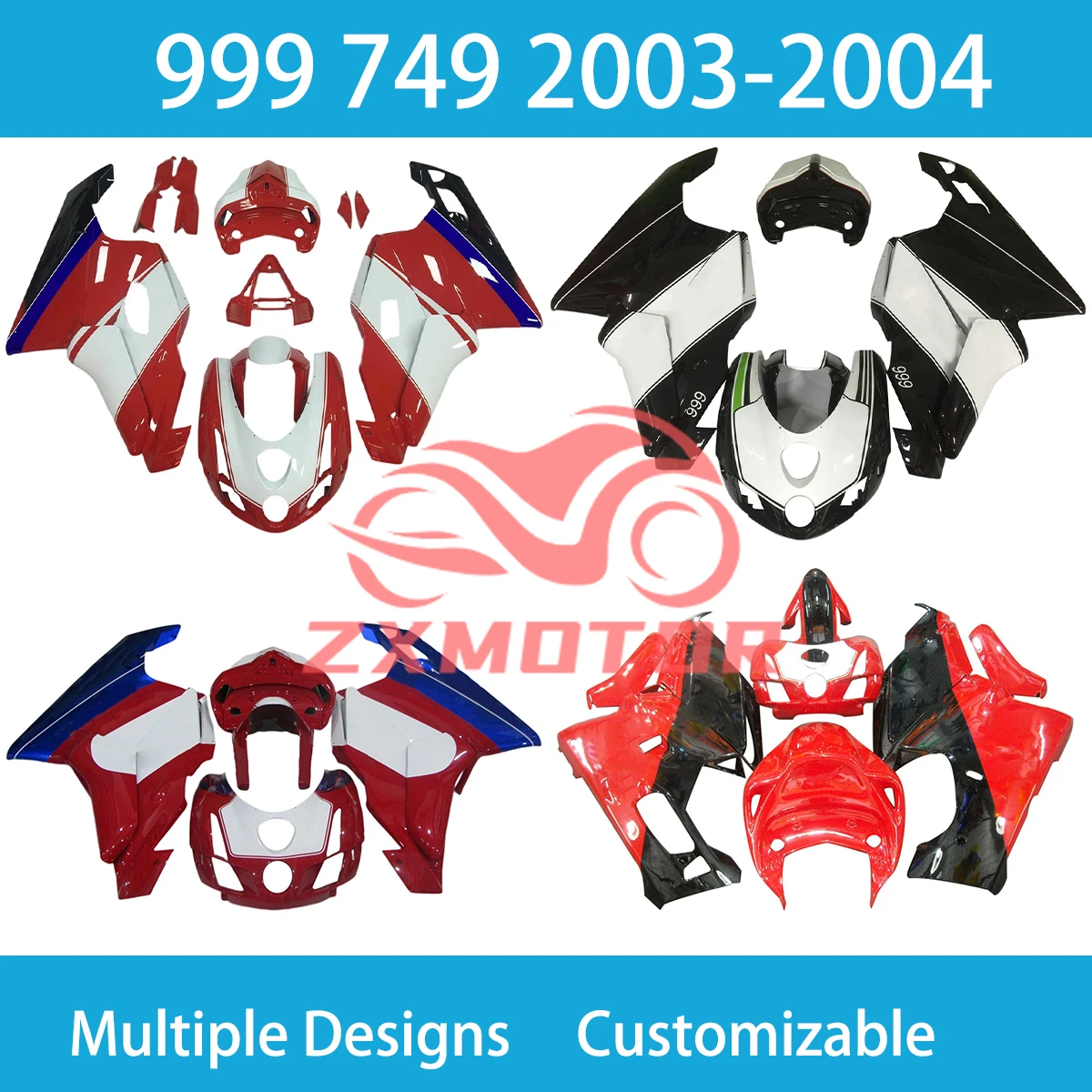 New Style Fairings 999 2003 2004 Aftermarket Motorcycle Fairing Kit Free Custom for DUCATI 749 03 04