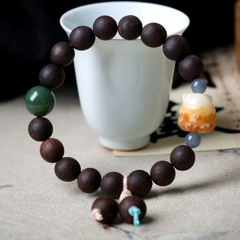 وصول جديد: سوار العود الأصلي بودي الجذر تسعة الذيل الثعلب الثقافي قطعة أثرية الحب تحت عنوان النمط الصيني حبة سوار