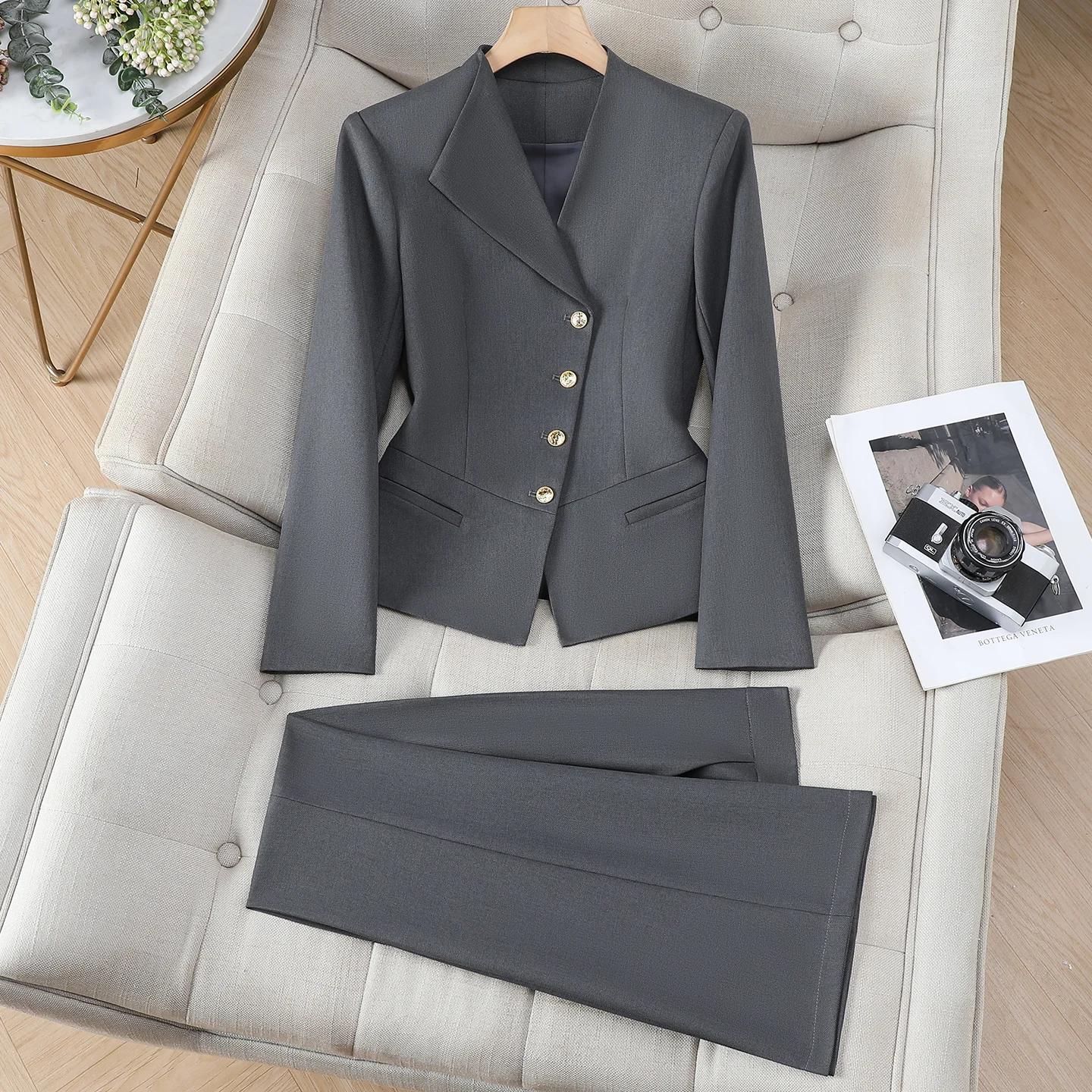 ZJYT Elegant Chic Blazer Pants Set for Woman 2 Pieces Matching Sets Autumn 2026 Korean Fashion Jacket and Trousers Suit Black