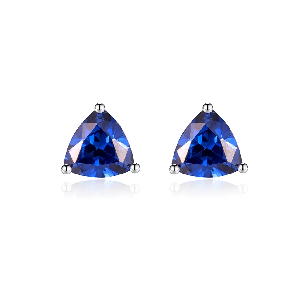 925 Sterling Silver Stylish Simple Blue Triangle Zircon Necklace Earrings Ring Set Birthday Party Anniversary Gift