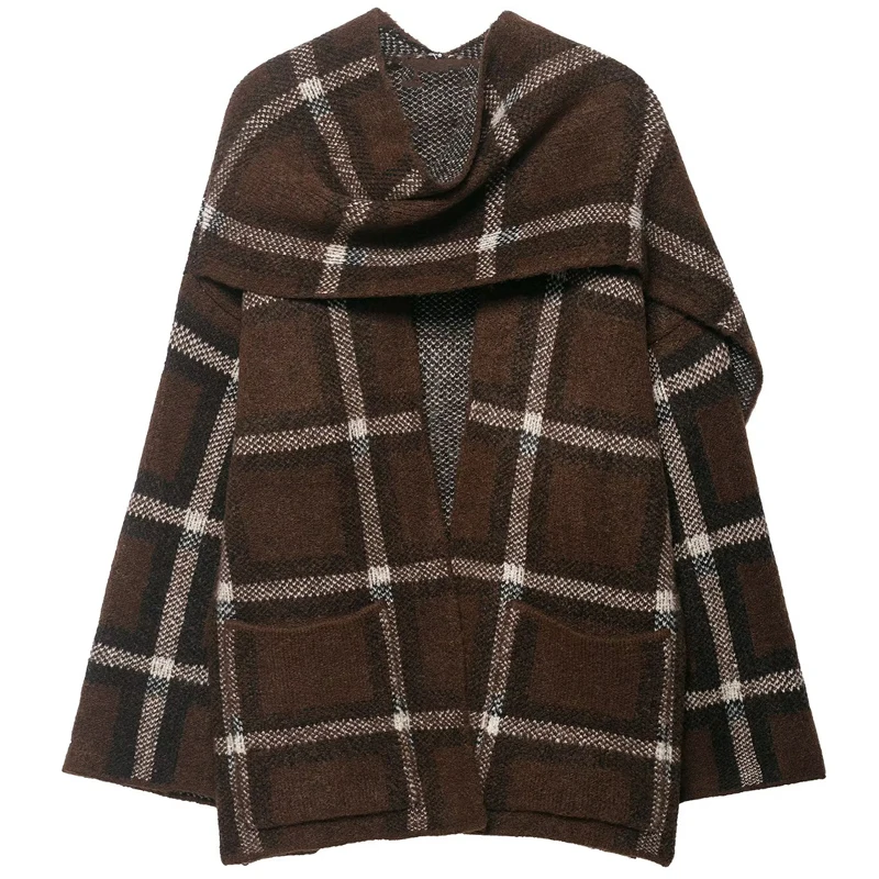 HXAO Frau Stricken Strickjacken Mantel Schal Plaid Strickjacke Für Frauen Herbst Winter Übergroßen Stricken Outer Langarm Strickwaren