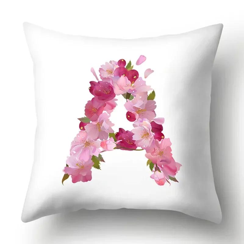 Alphabet Pillow Cover Pink Flower Home Soft Cushion