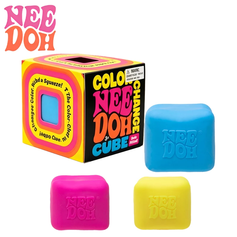 Needoh Color Change Cube Squeeze Fidget Toy Dough Filled Fast Rebound Sensory Stress Relief Anti Anxiety Focus Toy for Adult