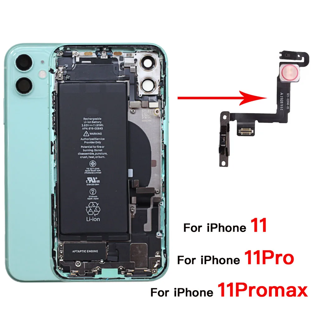 Power Button Flex Cable For iPhone 11 Pro Max On/Off Switch With Flash Light Mic Replacement