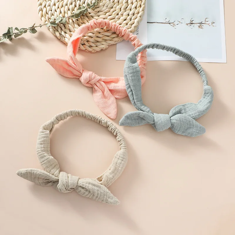 Children Pure Cotton Rabbit Ears Headband Europe and America Girls Top Knot Baby Hairband Kid\'s Ribbon Bows Hair Accessories