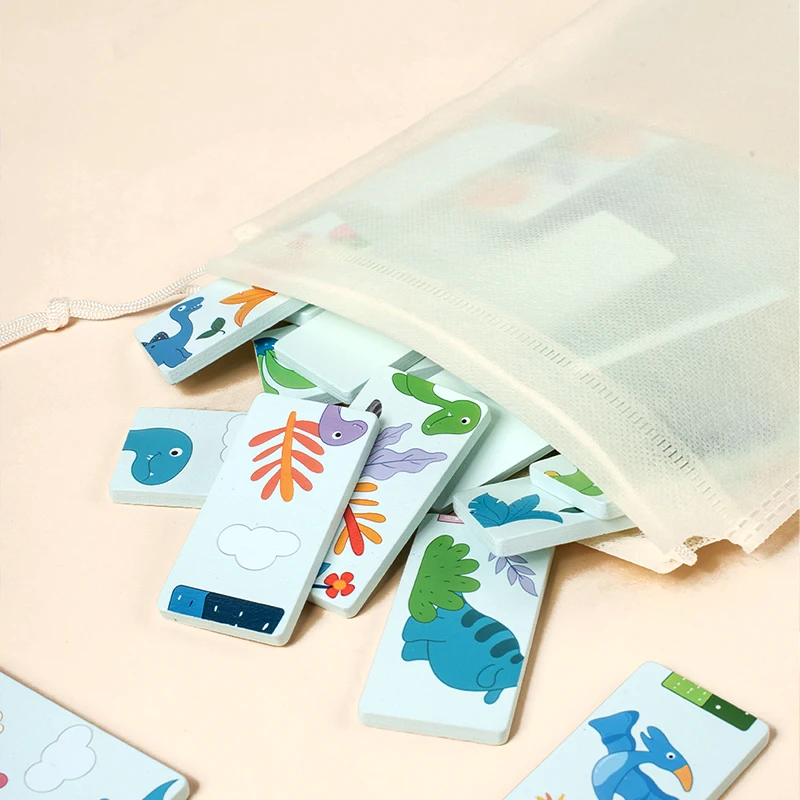 Jouet en bois dinosaure dominos, jeu de relais d'appairage d'ombre animale, Images assorties, jouets éducatifs Montessori pour enfants