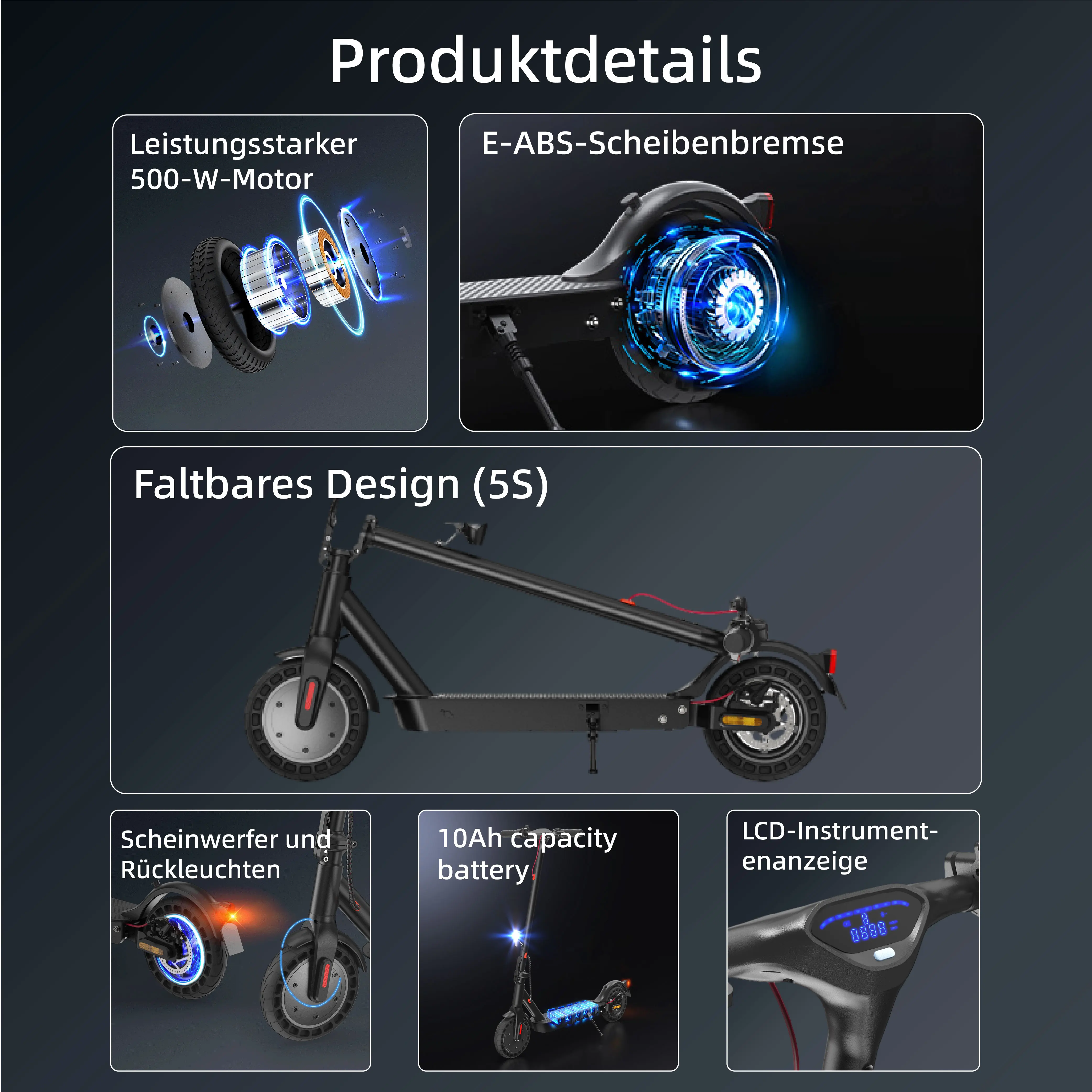 E9TMAX 10-Zoll-Elektroroller 500W 36V10Ah 35-40KM Reichweite 20KM/H 2 Geschwindigkeiten Minirobot APP Doppelbremse DE Standard E-Scooter (ABE,CE) Kostenlose Fahrradtasche – Detail 17