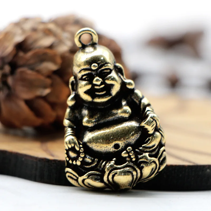 1/2Pcs Vintage Brass Maitreya Buddha Pendant Pendant Smiling Buddha Pendant Keychain Antique Bronze