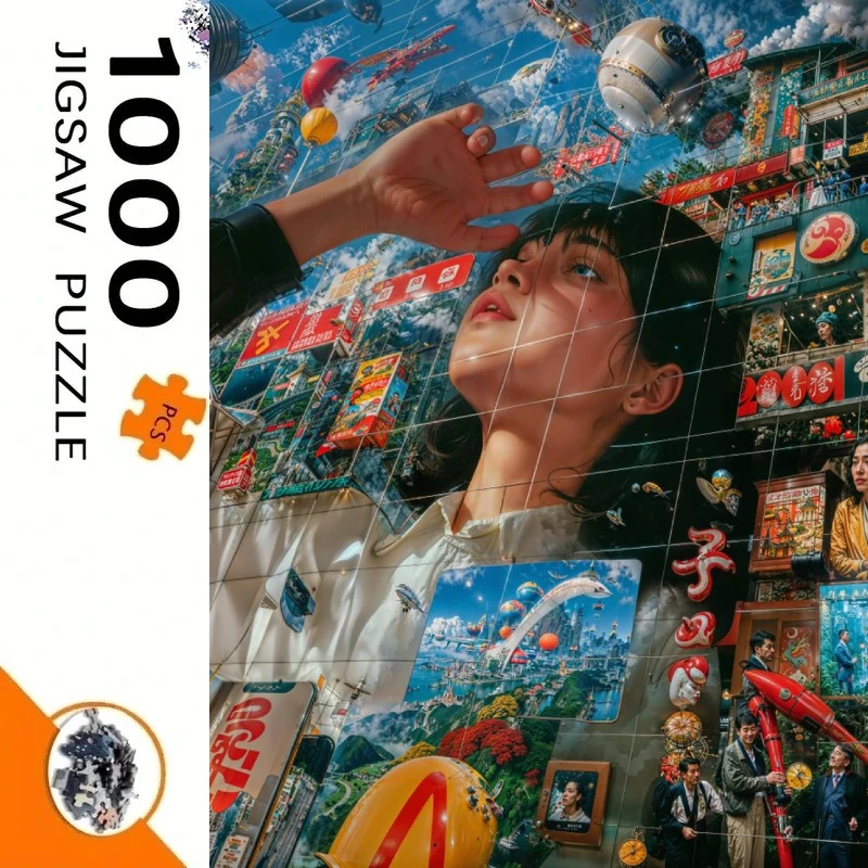 

1000PCS Surreal Cyberpunk City Girl Jigsaw Puzzle, for Gameroom Bedroom Livingroom Gift Challenging Game