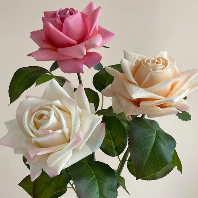 5Pcs/lot Real Touch Rose Flowers Artificial Moisturizing Rose Wedding Decor Bridal Bouquet Home Party Table Floral Arrangement
