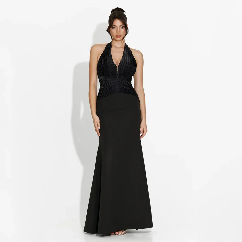 

Arya Black Elegant Evening Dresses Jersey for Floor-Length V-Neck Sleeveless Prom Dress Mermaid Vestidos De Fiesta Customized