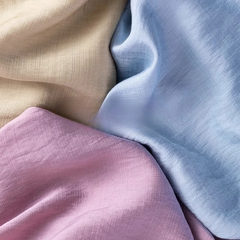 Bamboo Textured Cotton Linen Washed Fabric Soft Breathable for Dresses Lining Lightweight Summer Apparel Skin Friendly Textile