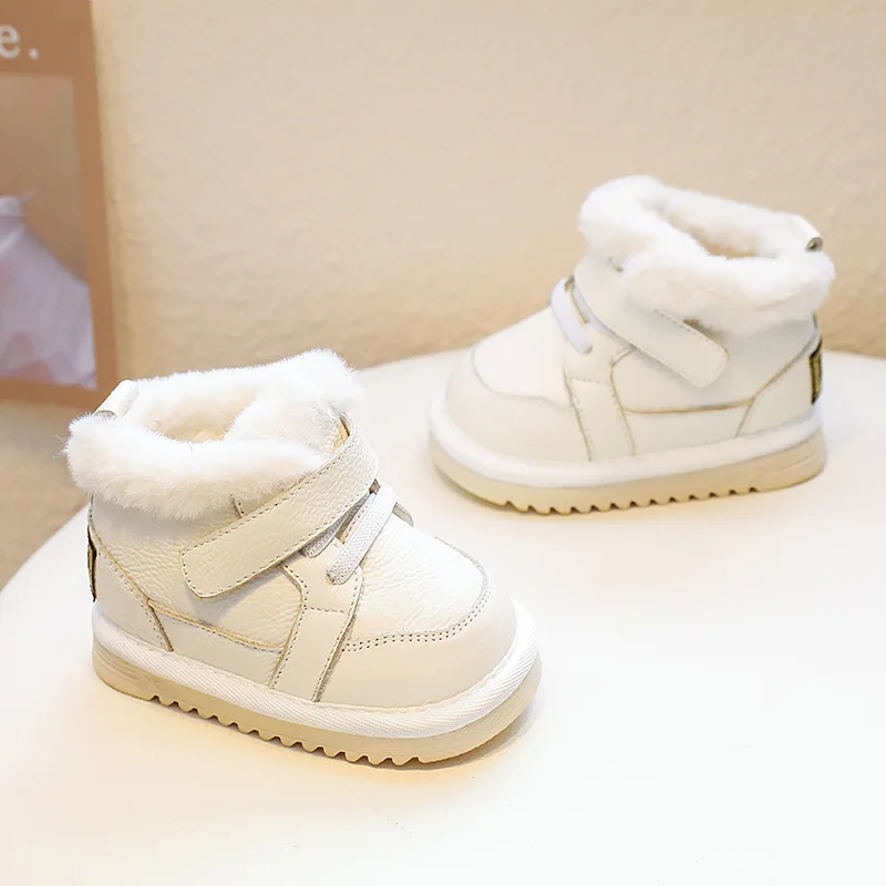 Baby Cow Leather Snow Boots Boys Warm Cotton Shoes Girls Genuine Leather Winter Short Boots