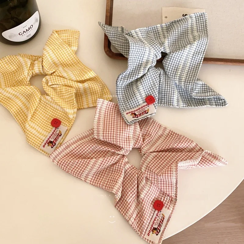 ColorfulCheckedHairRings RedButtonDecoratedAccessories YellowCheckedHairBand BlueAndWhiteCheckedHairLoop BrownAndRedCheckedHair