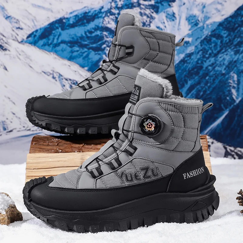 winter Warm Fur Men Snow Boots Autumn and Winter Thickened Fashion Casual Bakers Shoes Fur-Lined Thickened Mid-Calf Cotton Shoes