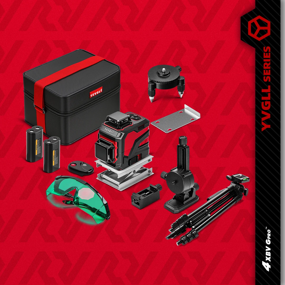 

YEVOLT YVGLL4XS12 Лазерный уровень на месте Полная раскладка 12-линейная работа и дом Двойная мощность Высокая точность ±4 ° Самовыравнивающееся покрытие 30м.