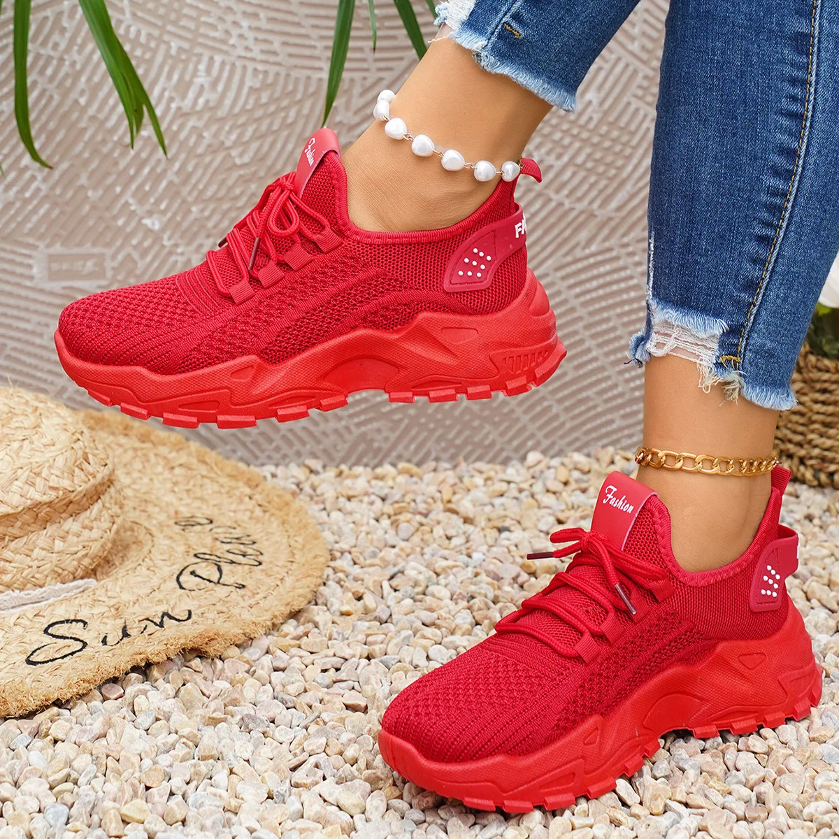 Running Shoes Lightweight - Grube platformowe sneakersy typu „dad” z